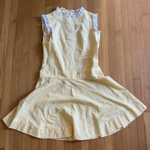 60s Vintage Drop Waist Yellow Gingham Farm Dress - Picture 8 of 9